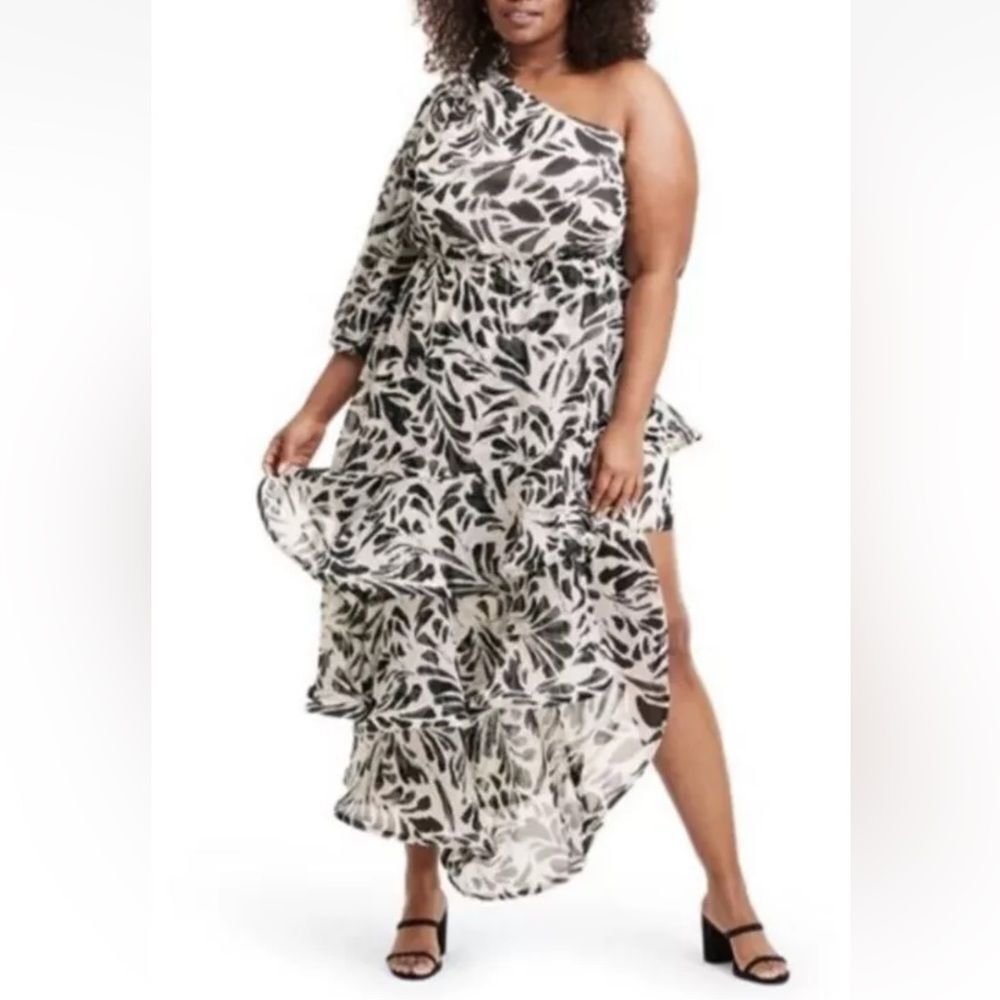 NWOT ALEXIS for Target one shoulder tiered dress size XL Palm safari print